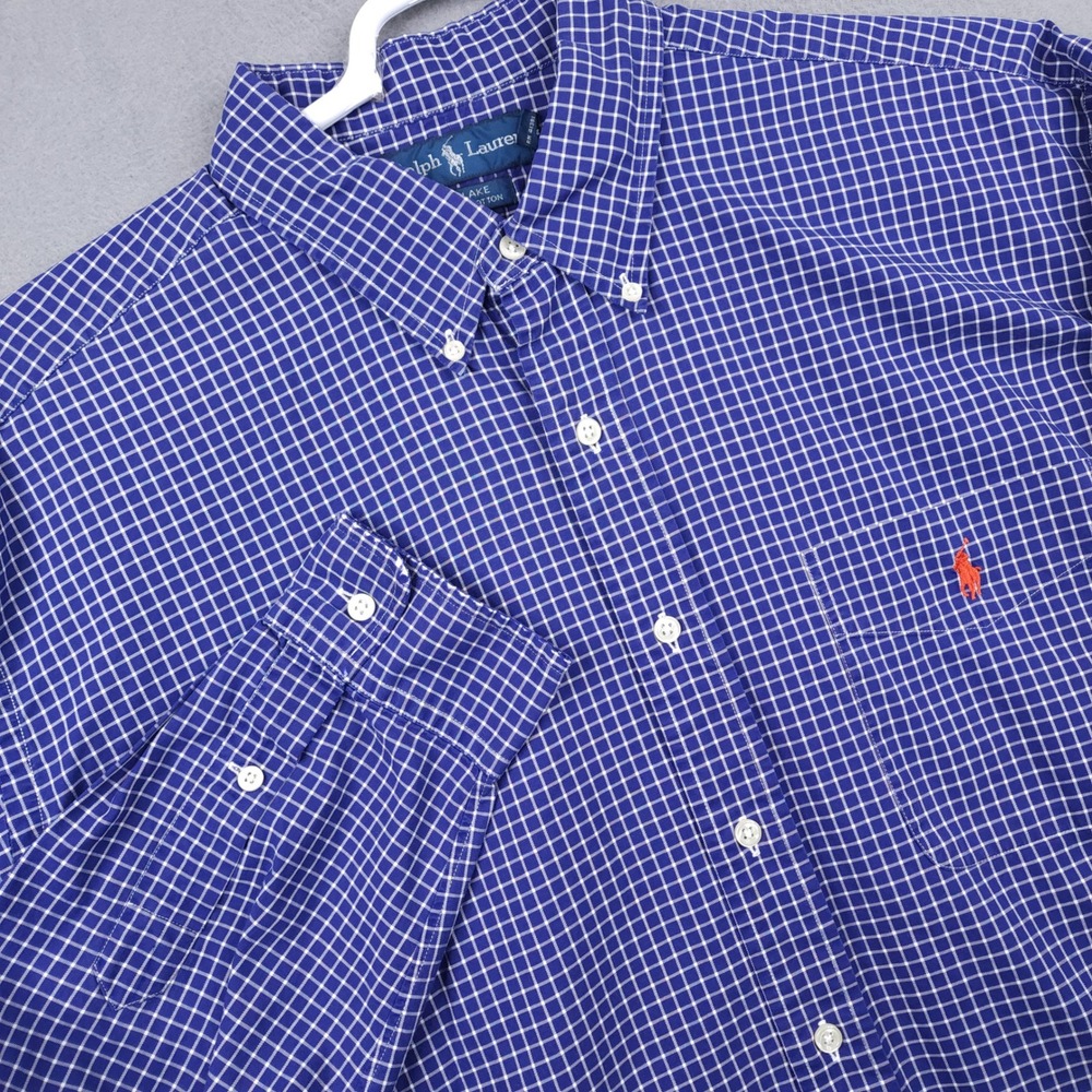 Polo Ralph Lauren Blake Shirt Mens XL Blue White Grid‎ Check Cotton Button Down